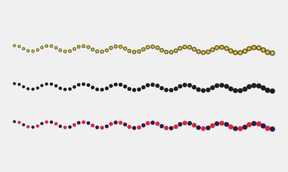 Dotted wavy lines Pattern, three abstract wavy lines composed of connected dot circles in different colors, Illustration. vector