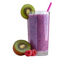 Refreshing berry smoothie with kiwi and raspberry garnish png