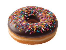 Chocolate donut with colorful sprinkles for dessert or snack png
