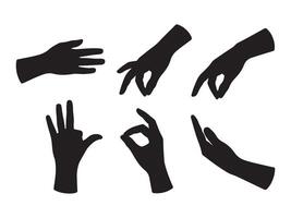Silhouettes of Various Hand Gestures on White Background vector