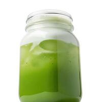 A jar of green juice on a white background photo