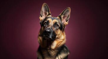 German shepherd dog portrait on purple background photo