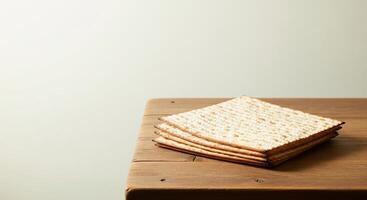 Matzah on a wooden table photo