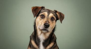 A dog is looking up at the camera photo
