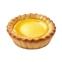 Delicious isolated Hong Kong egg tart with golden custard filling on png
