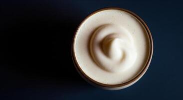 A bowl of whipped cream on a dark background photo