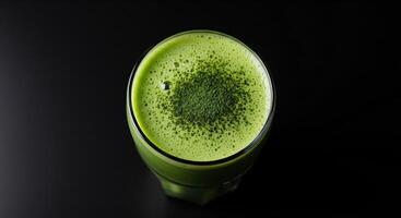 A green drink is sitting in a glass photo