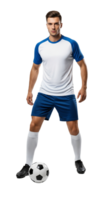 Soccer player in blue and white uniform png