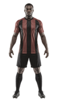 A soccer player in a red and black uniform png