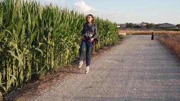Delightfully Enjoying a Joyful and Peaceful Stroll Through Gorgeous Cornfields on a Warm, Sunny Day video