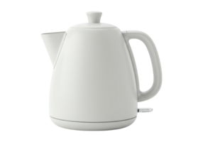 Modern matte white electric kettle with ergonomic handle isolated on transparent background png