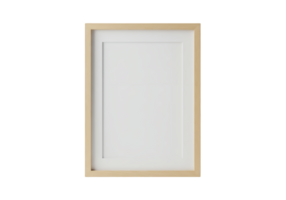 Minimalist light wood picture frame with white mat isolated on transparent background png