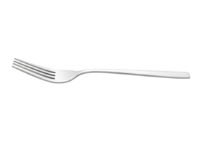 A single shiny metal fork with four tines isolated on transparent background png