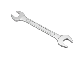 A shiny metal combination wrench with size markings isolated on transparent background png