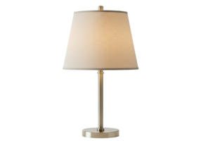 Modern brushed nickel table lamp with cream fabric shade isolated on transparent background png