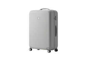 Modern light gray suitcase with wheels isolated on transparent background png