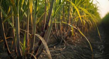 A field of sugar cane with green leaves photo