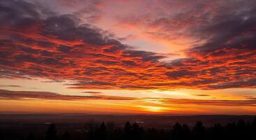 A beautiful sunset over a forested area photo
