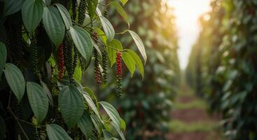 A field of green plants with red berries photo