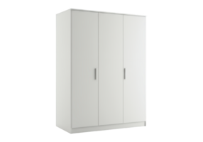 Modern three door white wardrobe furniture isolated on transparent background png