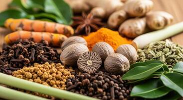 Selection of spices and herbs variety photo