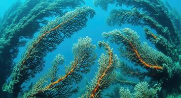 A large group of sea fans in the ocean photo