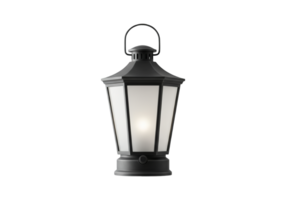 Classic black outdoor lantern with frosted glass panels isolated on transparent background png