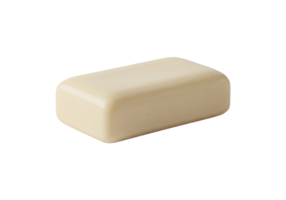 A single bar of creamy beige soap with rounded edges isolated on transparent background png