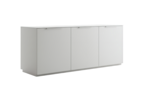 Modern white three door cabinet with sleek handles isolated on transparent background png