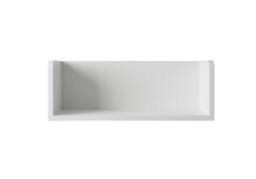 Simple white rectangular shelf with open front isolated on transparent background png