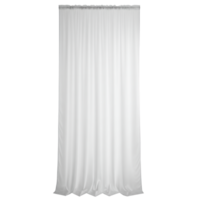 A single white sheer curtain with gathered top and ruffled bottom isolated on transparent background png