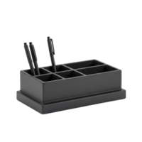 Modern black desk organizer with six compartments holding pens isolated on transparent background png