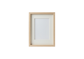 Simple light wood picture frame with cream mat isolated on transparent background png