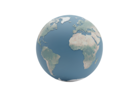 A realistic 3d render of planet earth showing continents and oceans isolated on transparent background png