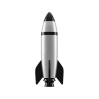 Sleek silver and black rocket ship with fins ready for launch isolated on transparent background png
