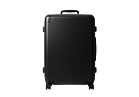 Sleek modern black suitcase with wheels isolated on transparent background png