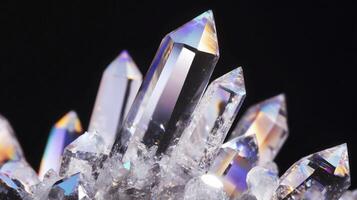 A cluster of crystals is shown on a black background photo