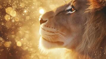 Lion profile against sparkly background photo