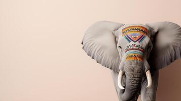 An elephant with tribal markings on its trunk photo