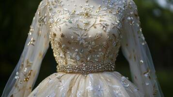 bridgerton tea party dress embellished with gold sequins photo