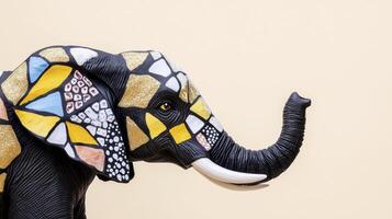 A statue of an elephant with colorful paint photo