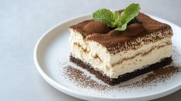 Tiramisu dessert with cocoa and mint photo