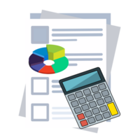 Calculator with Financial Documents and Pie Chart png