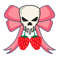 cráneo con rosado arco y fresas ilustración png