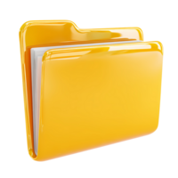 Yellow Folder with Documents Illustration on Transparent Background glossy yellow png