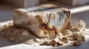 Rough stone on sand creating a dramatic contrast of textures photo