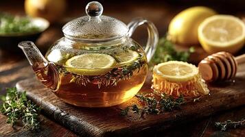 Herbal tea with lemon and honey photo