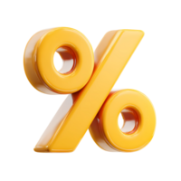 Glossy Yellow Percentage Sign Render on Transparent Background glossy rendered png