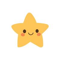 Adorable yellow star with a smiling face and rosy cheeks, perfect for kids designs, emojis, stickers, or cheerful nursery art and playful decor vector
