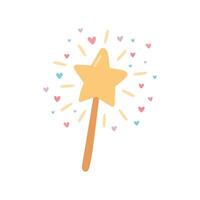 Golden star wand sparkles with floating hearts and magical energy in this dreamy illustration perfect for fantasy, spell, and fairytale scenes vector